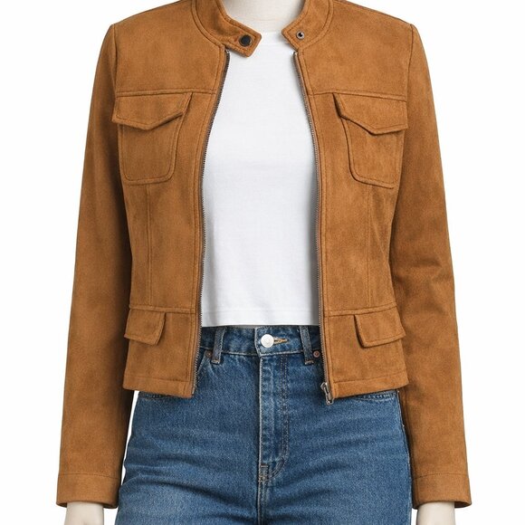 Solitaire Jackets & Blazers - Solitaire by Anthropologie Suede Like Jacket Cognac Size Medium